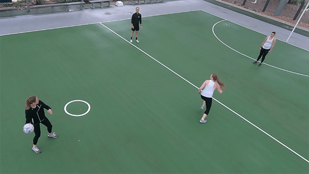 Downcourt clear drive and reoffer netball drill